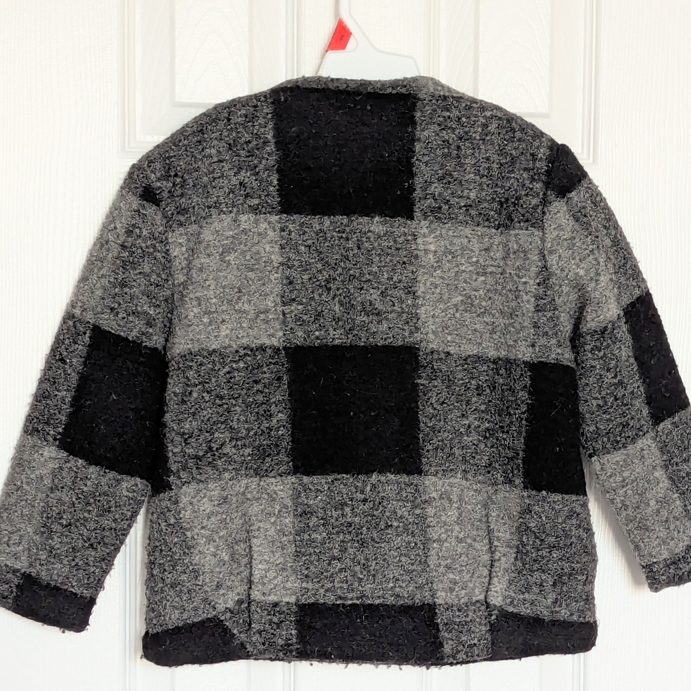 Zara Kids (Size 6) Black & Gray Checkered Wool Blend Jacket w/Faux-Fur Lining - Picture 6 of 16